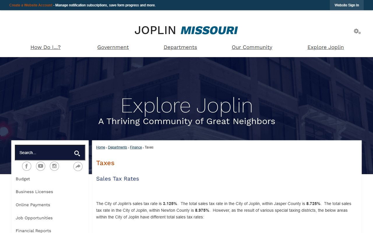 Joplin city taxes information page for property tax records