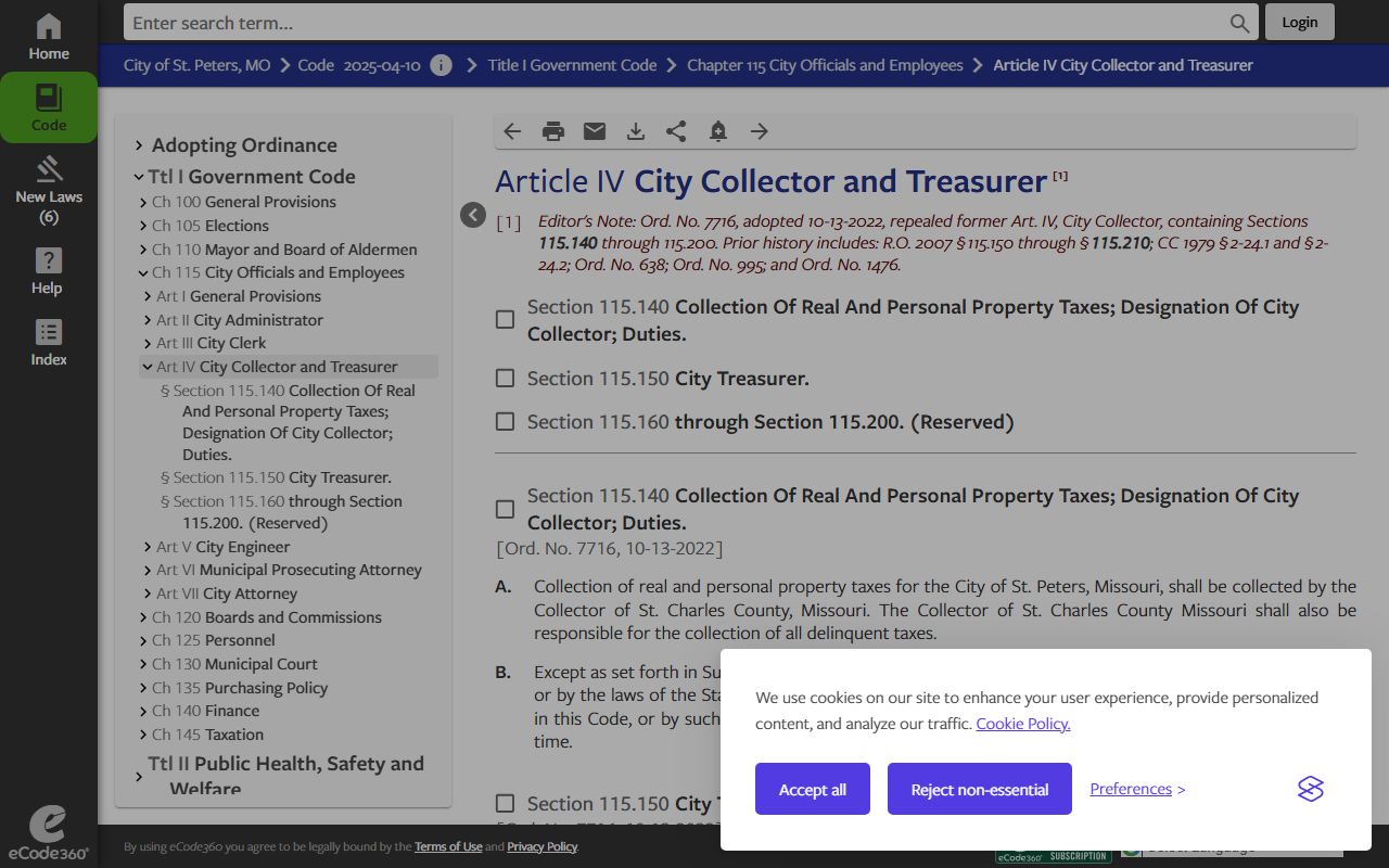 St. Charles area property tax records city code reference