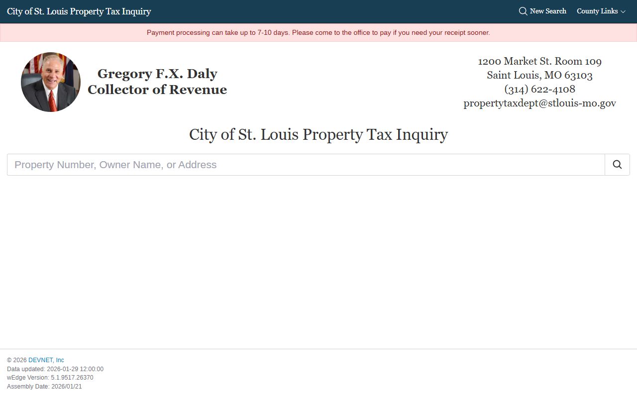 St. Louis property tax records inquiry portal