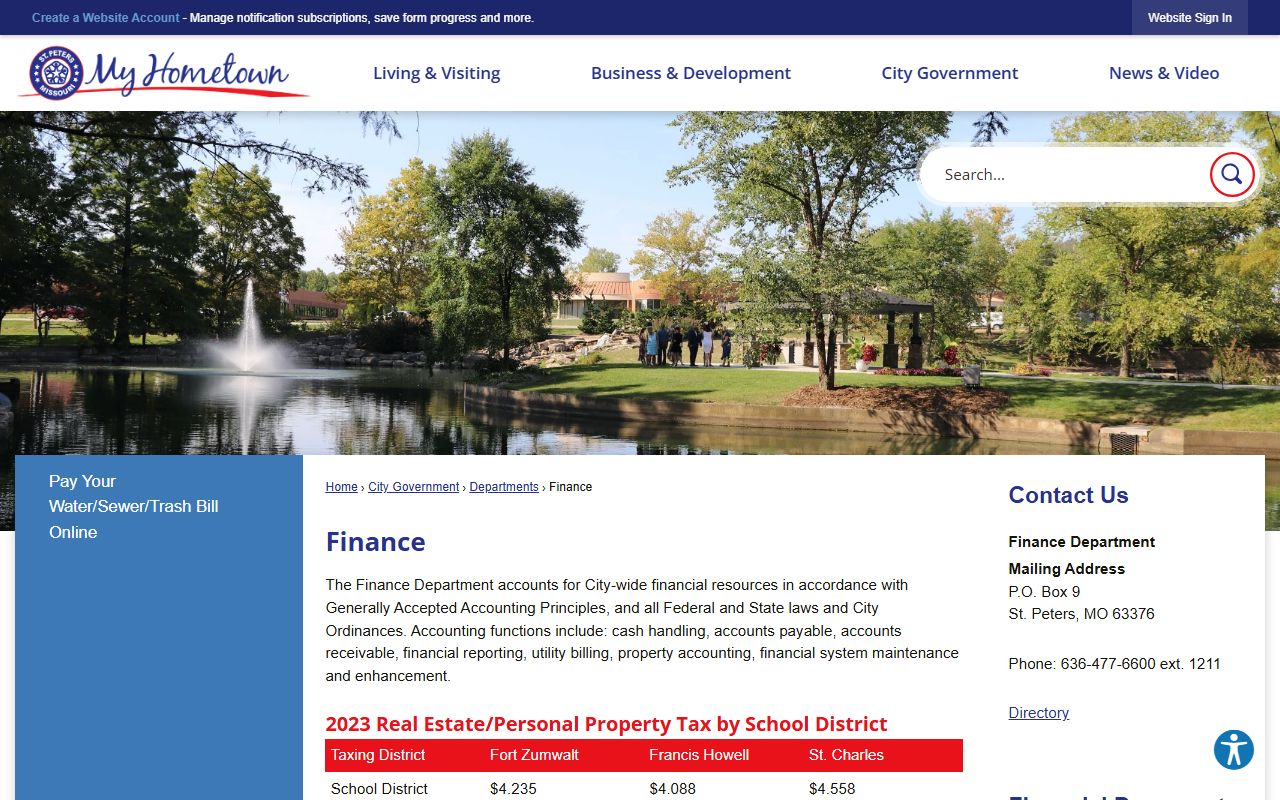 St. Peters Finance Department property tax records information