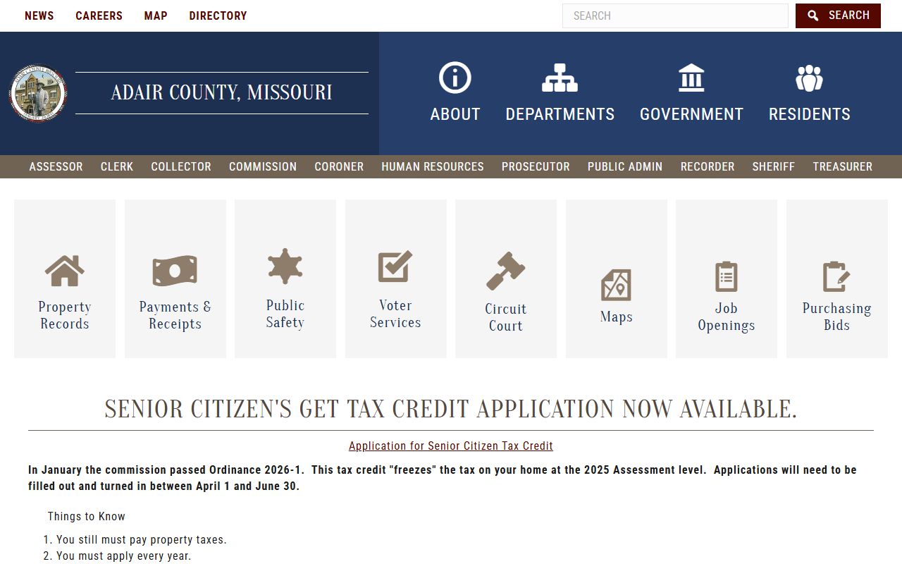 Adair County Missouri official website property tax records