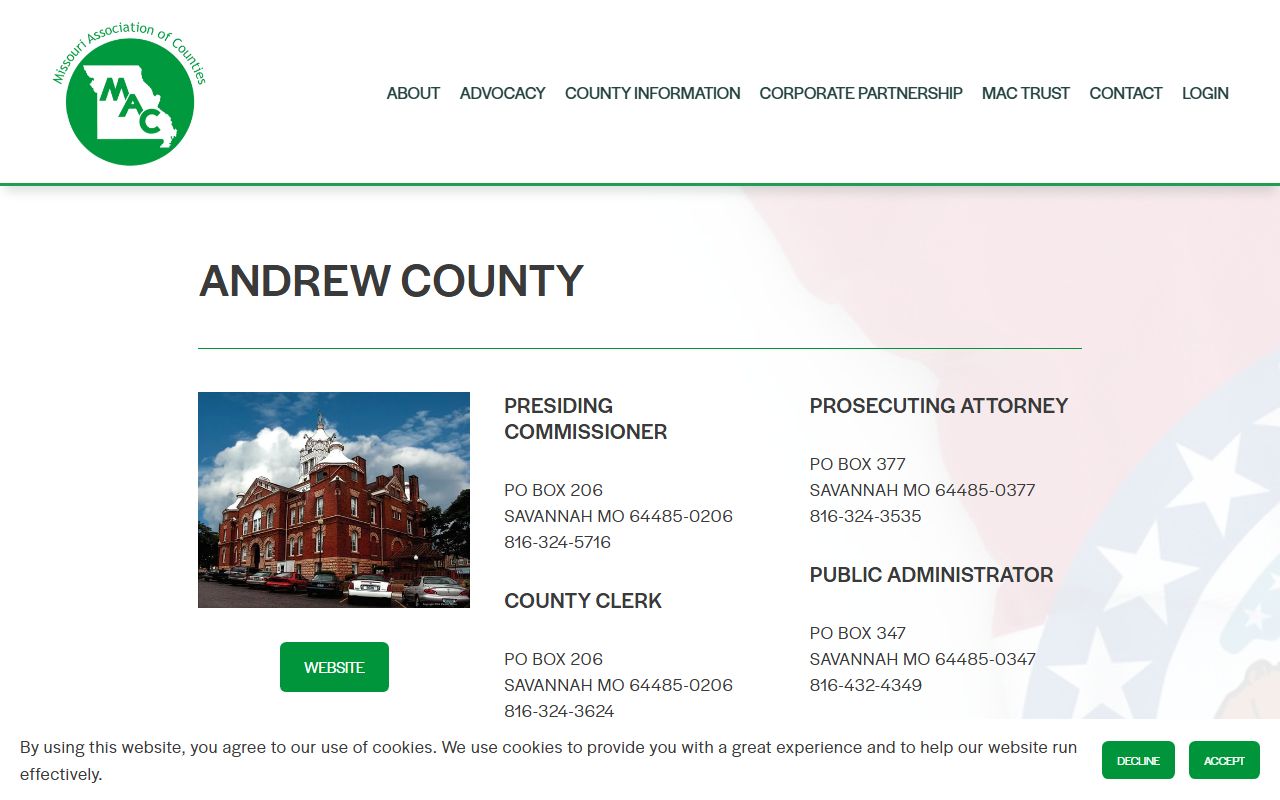 Missouri Counties directory Andrew County property tax records