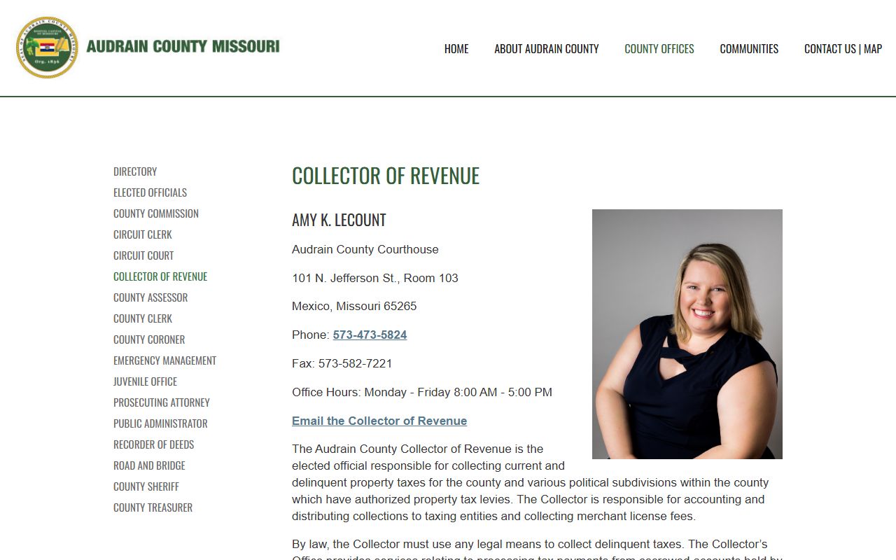 Audrain County collector of revenue property tax records