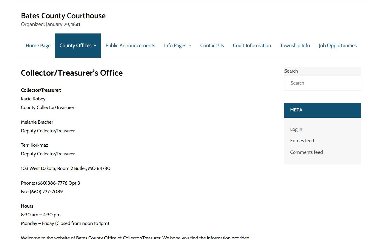 Bates County collector-treasurer office property tax records