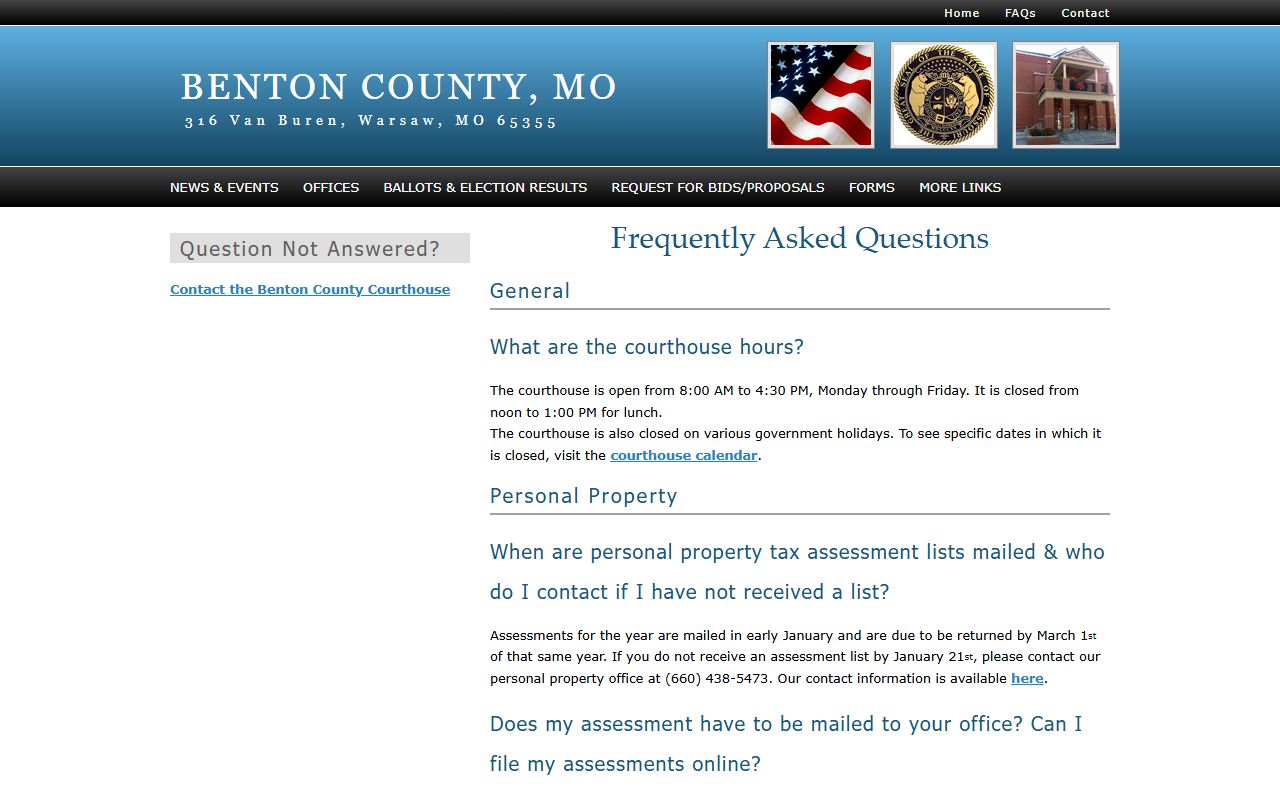 Benton County FAQ page property tax records information