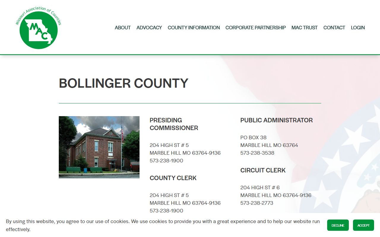 Missouri Counties directory Bollinger County property tax records