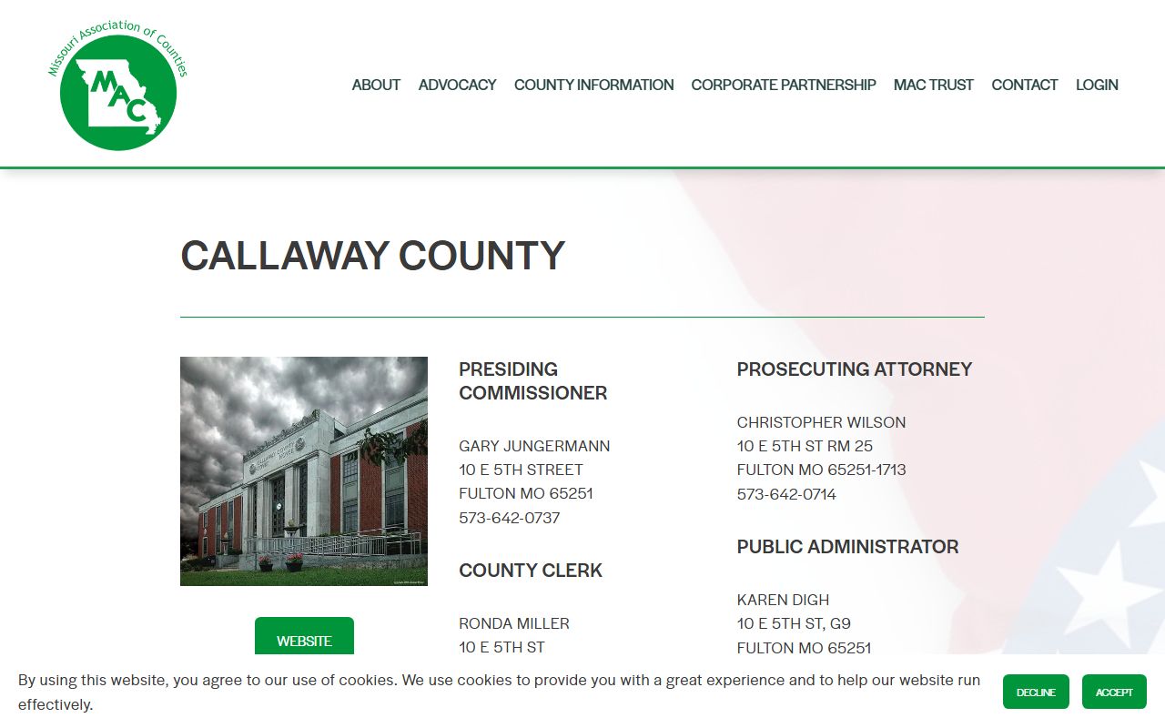 Missouri Counties directory listing Callaway County property tax records contacts
