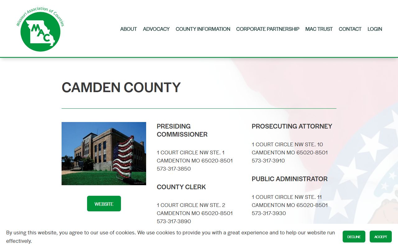 Missouri Counties directory for Camden County property tax records