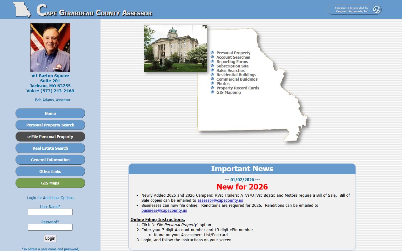 Cape Girardeau County Assessor portal for property tax records