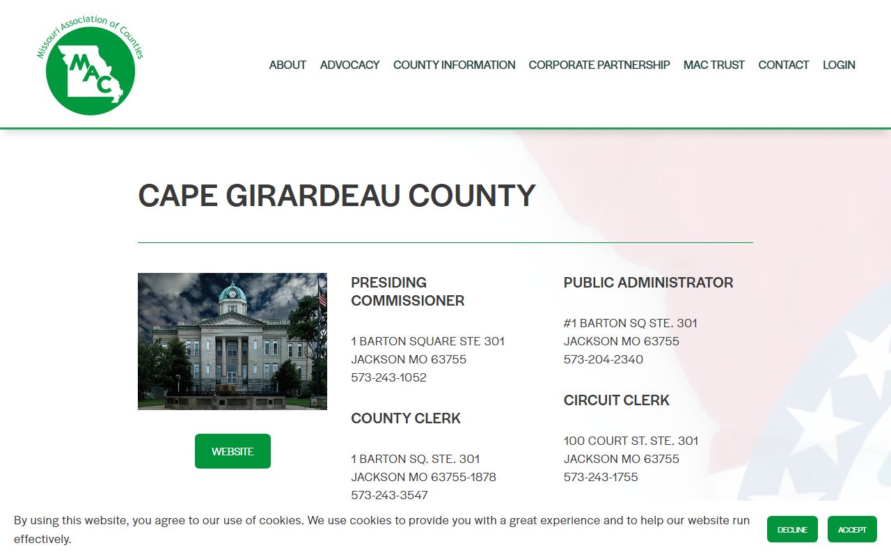 Missouri Counties directory for Cape Girardeau County property tax records