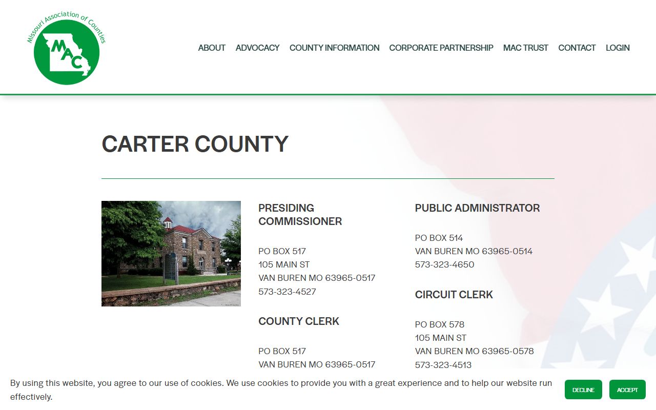 Missouri Counties directory listing Carter County property tax records