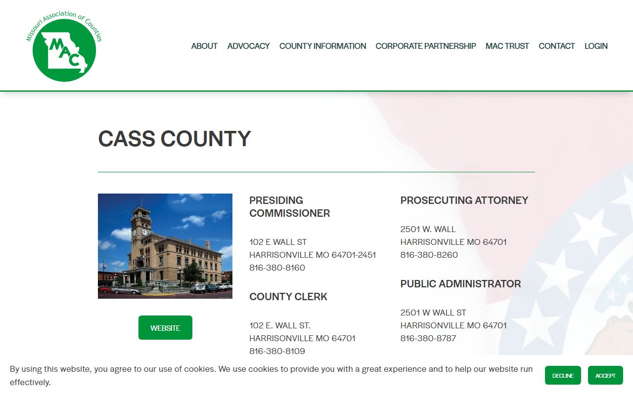 Missouri Counties directory for Cass County property tax records