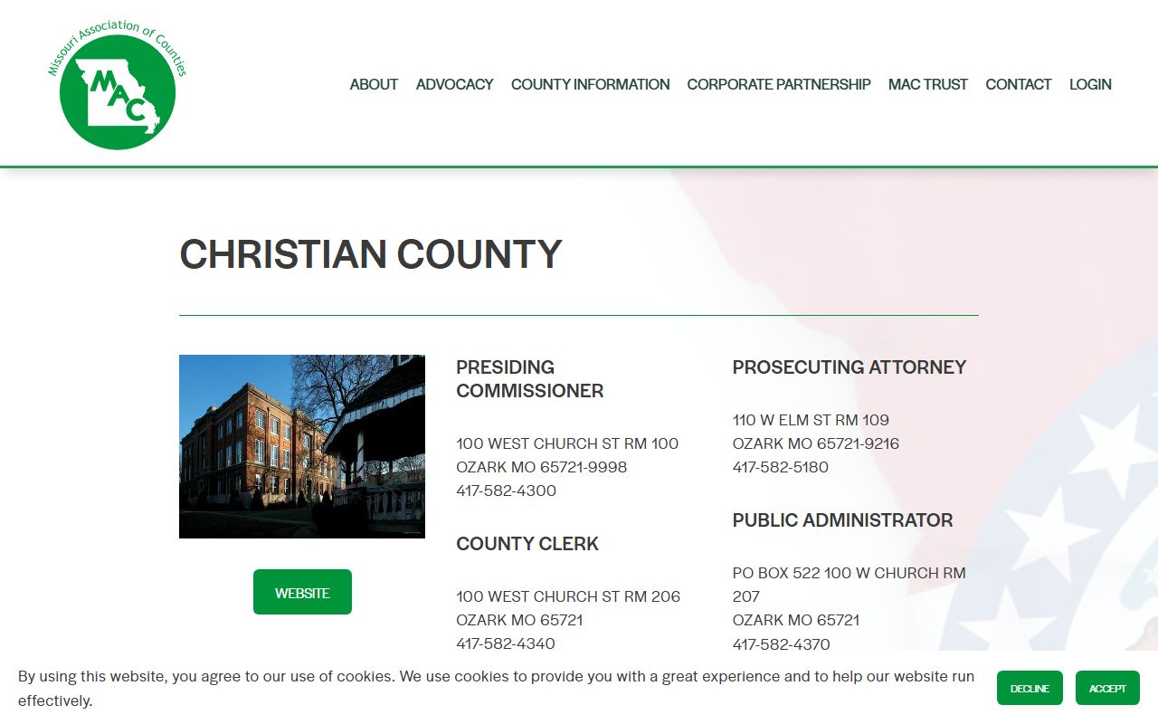 Missouri Counties directory for Christian County property tax records