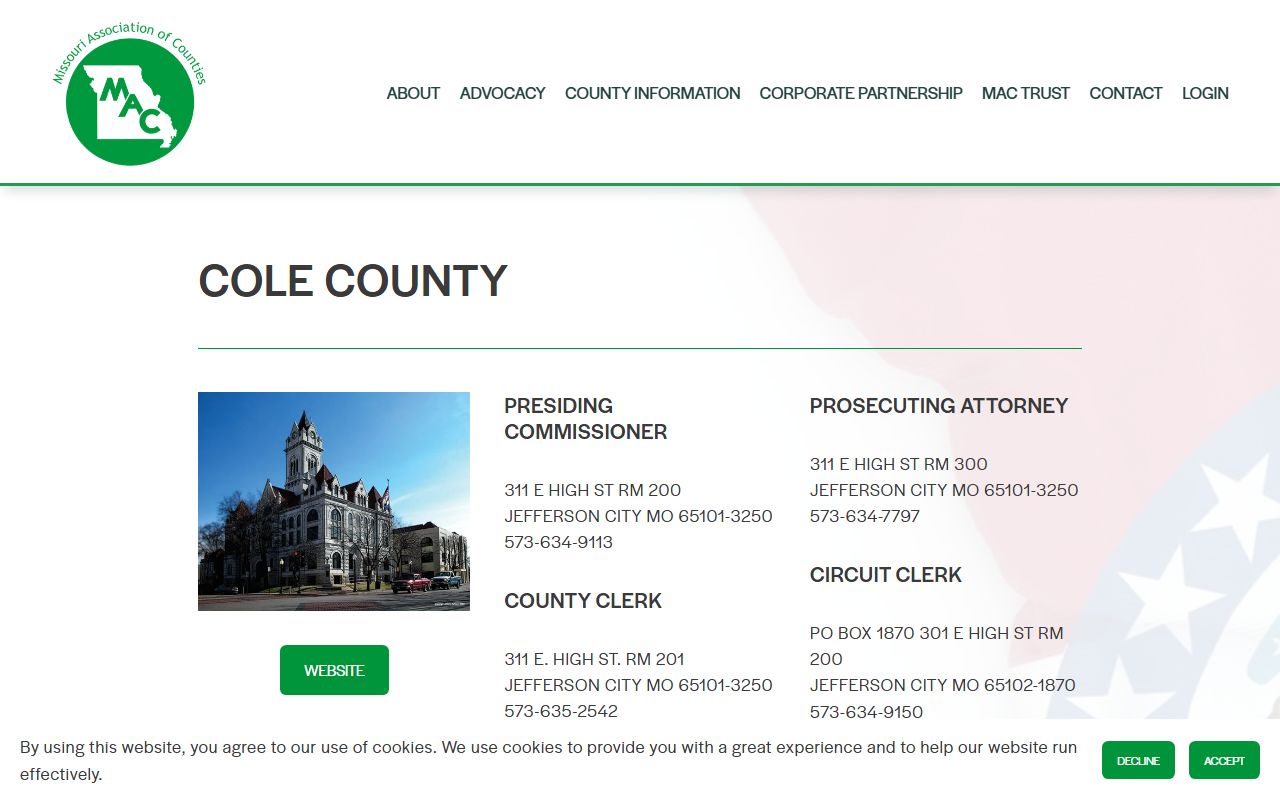 Missouri Counties directory Cole County property tax records