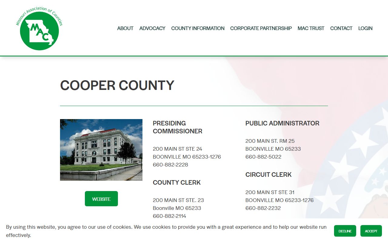 Missouri Counties directory Cooper County property tax records