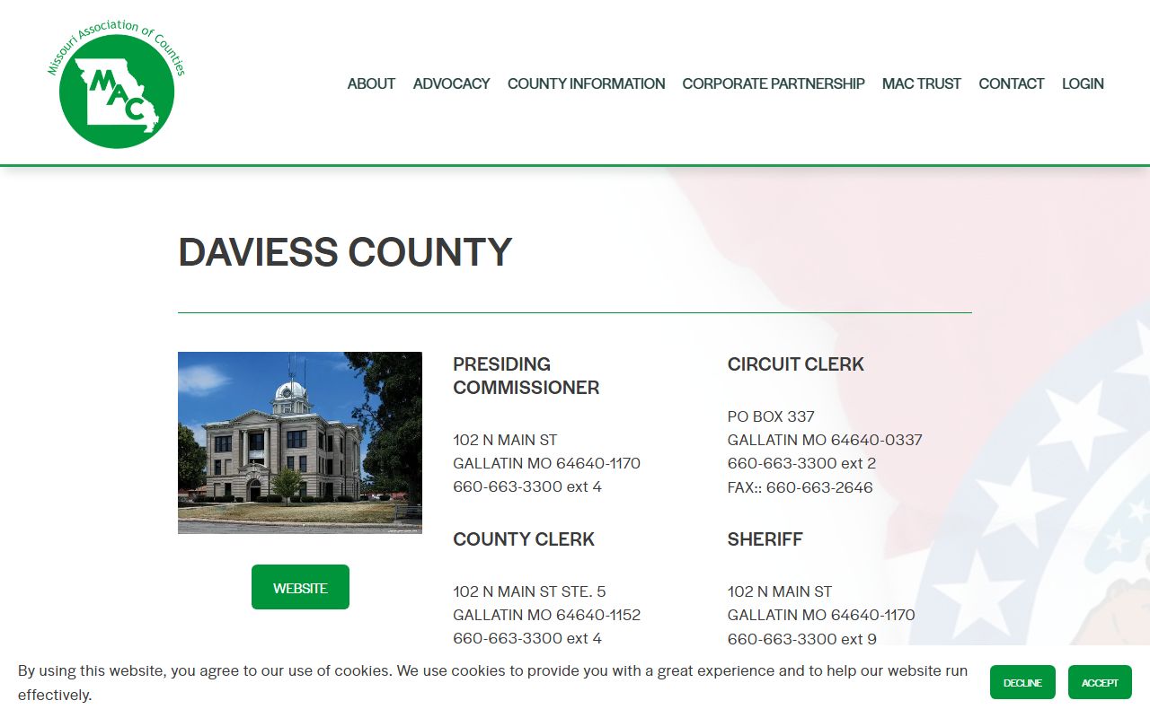 Missouri Counties directory for Daviess County property tax records