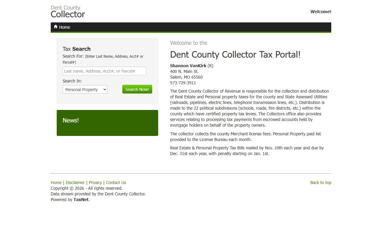 Dent County collector tax portal for property tax records