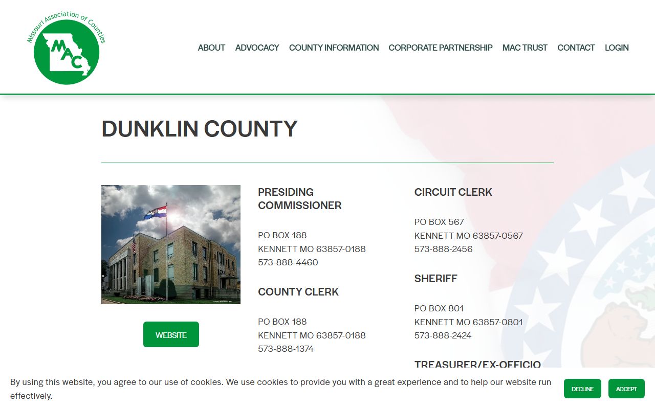 Missouri Counties directory for Dunklin County property tax records