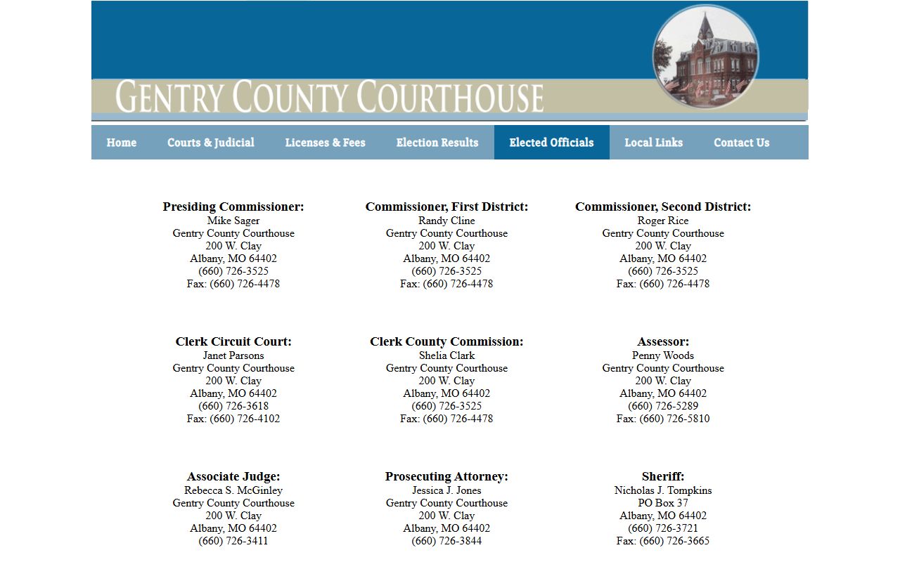 Gentry County elected officials directory for property tax records