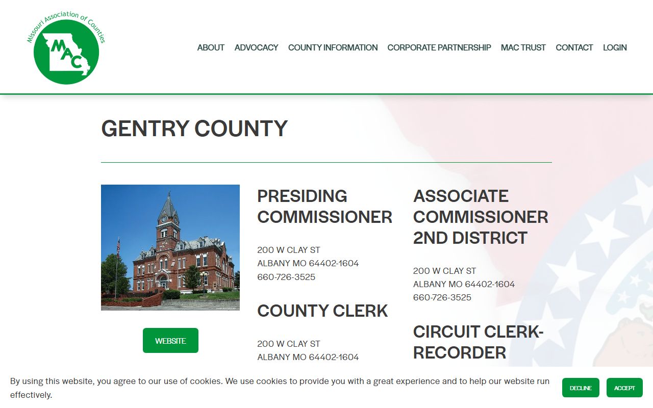 Missouri Counties directory for Gentry County property tax records