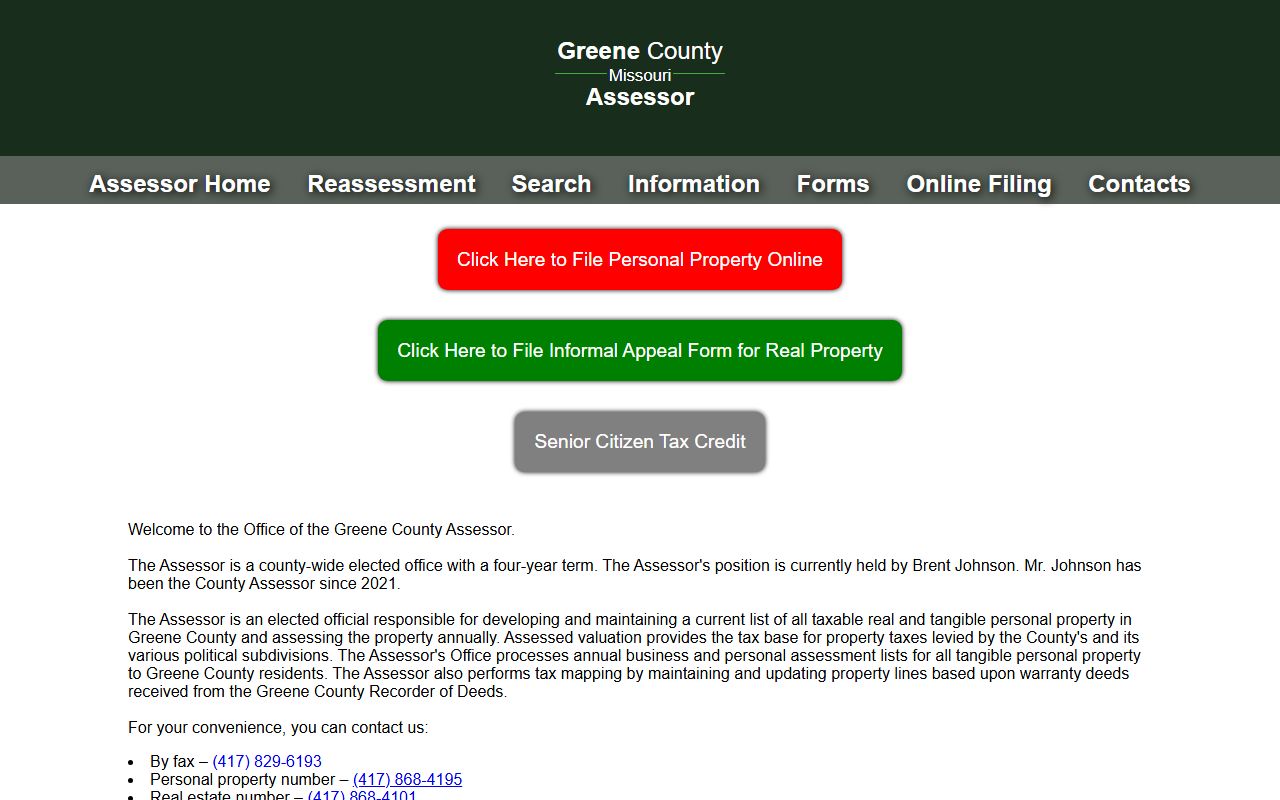 Greene County Assessor office for property tax records