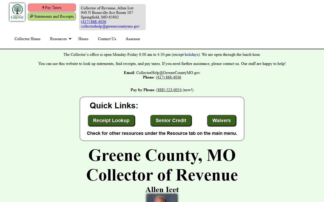 Greene County Collector of Revenue for property tax records