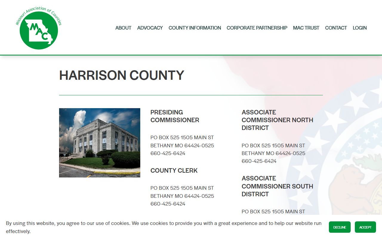 Harrison County property tax records on Missouri Counties directory
