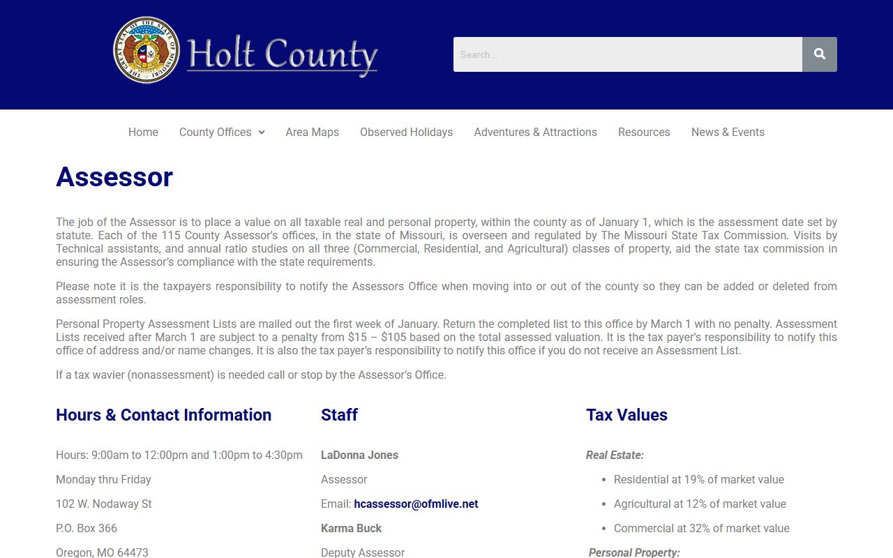 Holt County property tax records assessor office page