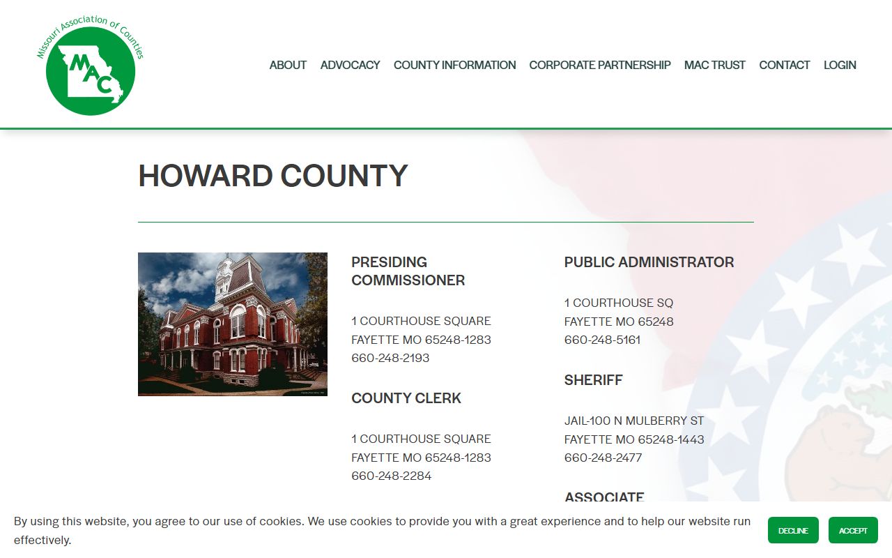 Howard County property tax records on Missouri Counties directory