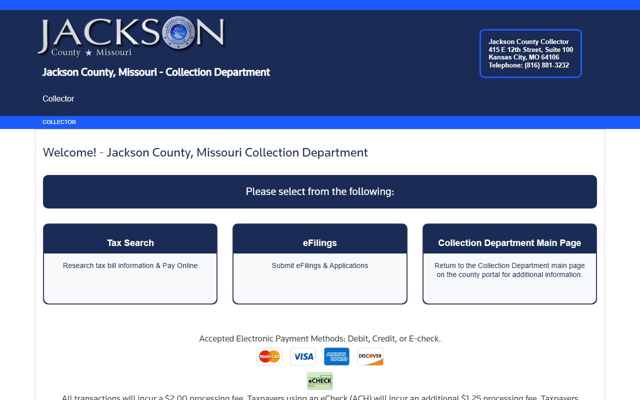 Jackson County Collector online portal for property tax records