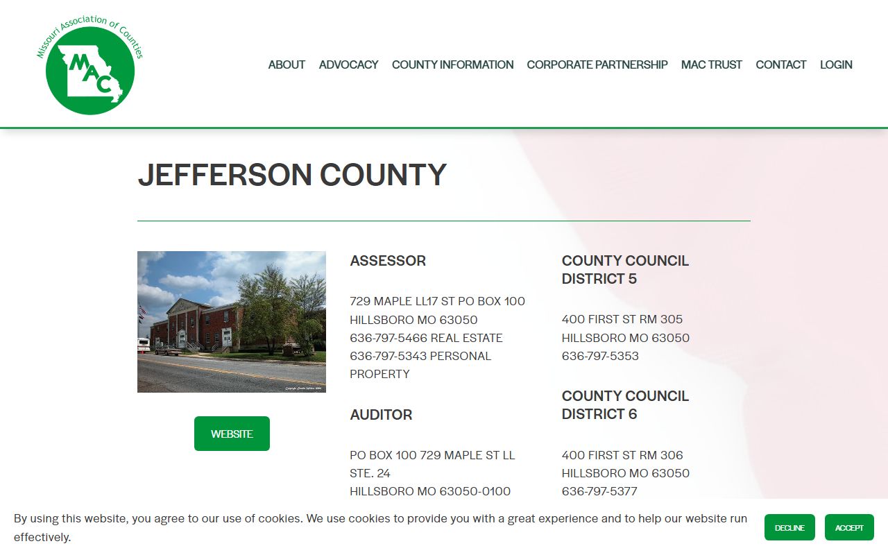 Missouri Counties directory for Jefferson County property tax records