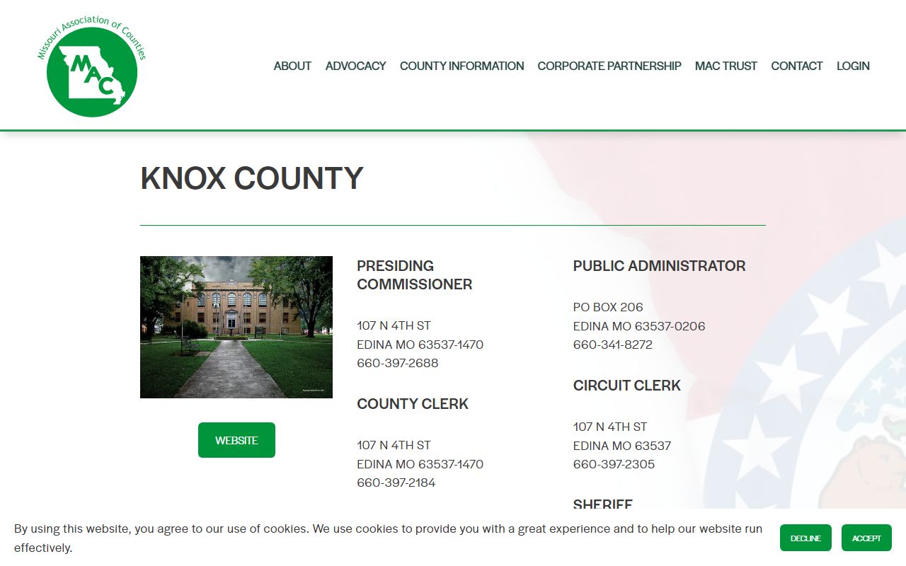 Missouri Counties directory for Knox County property tax records