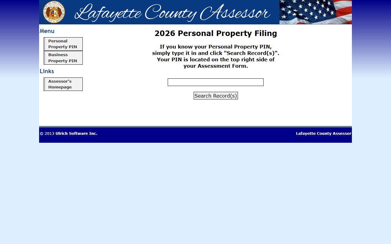 Lafayette County Assessor website for property tax records