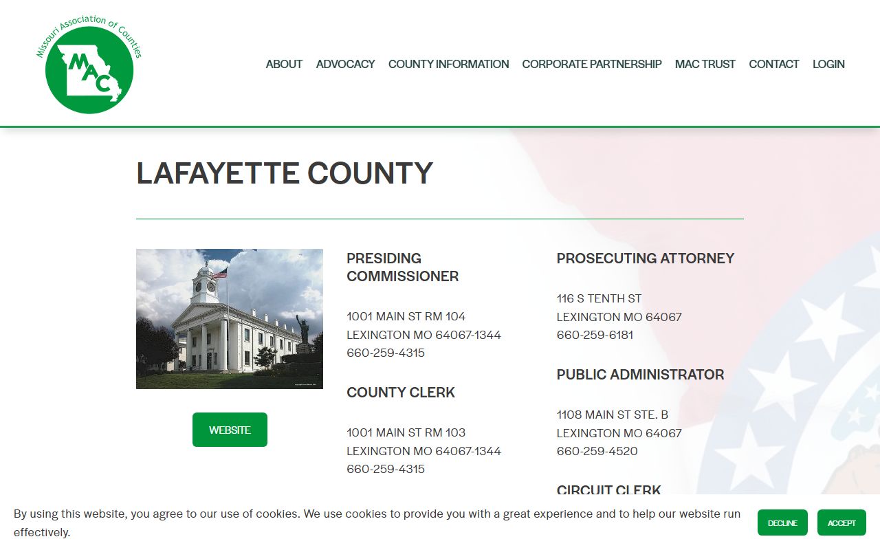 Missouri Counties directory for Lafayette County property tax records