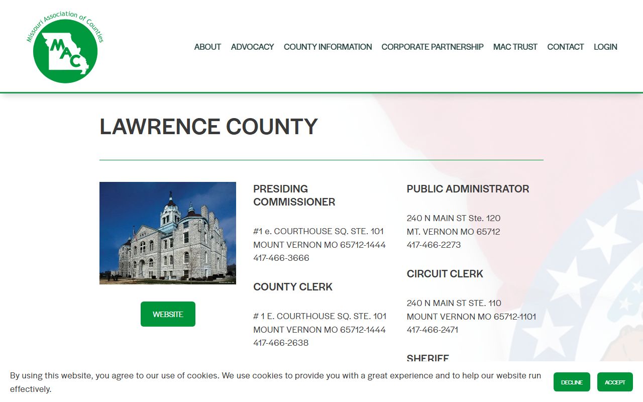 Missouri Counties directory for Lawrence County property tax records