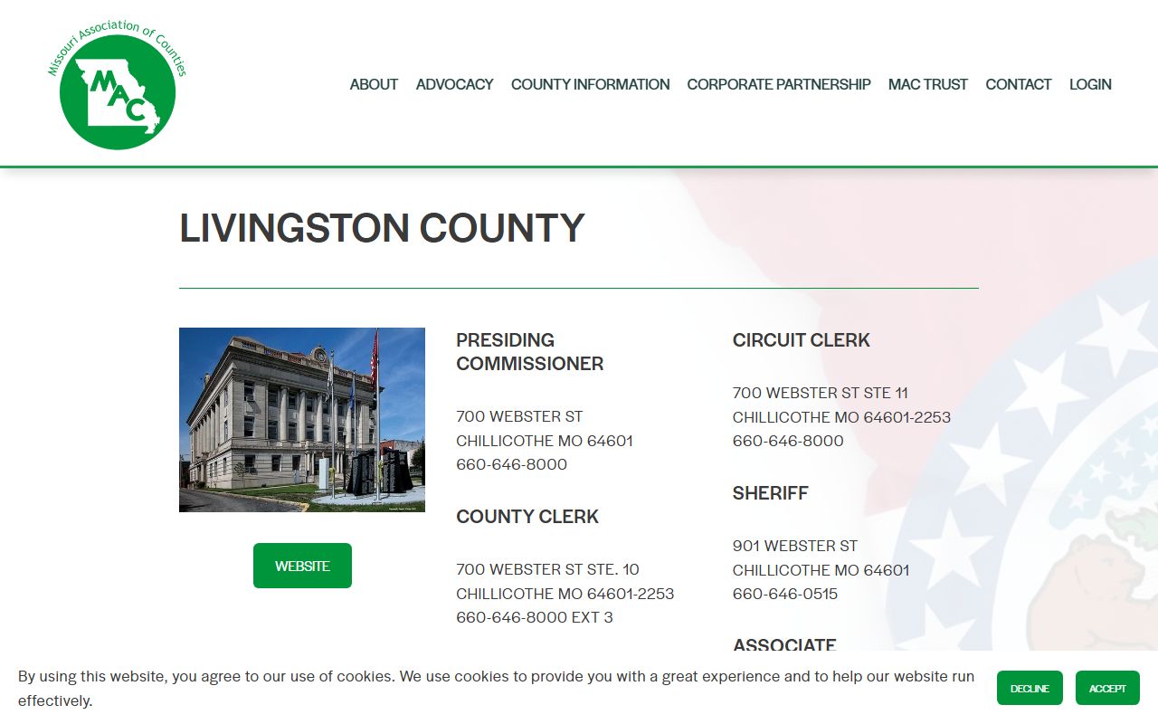 Missouri Counties directory for Livingston County property tax records