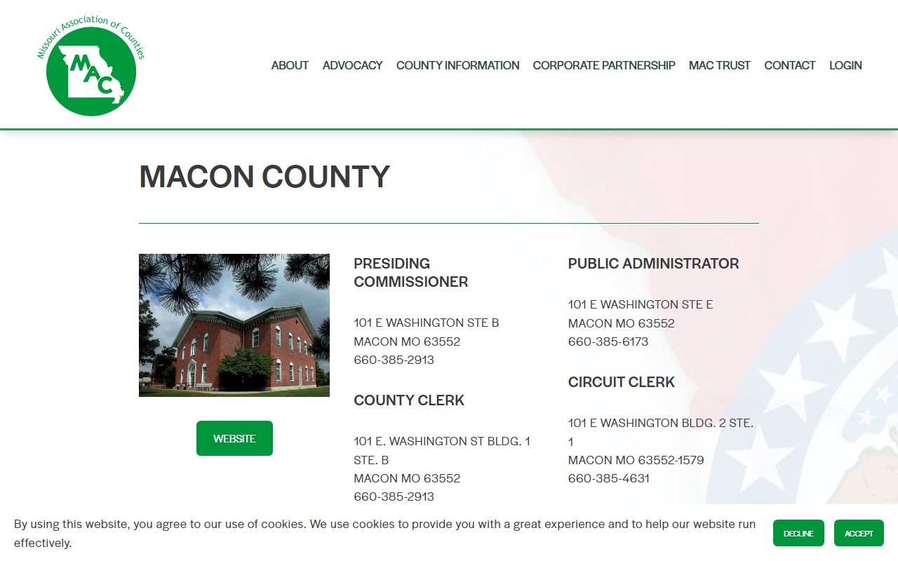 Missouri Counties directory for Macon County property tax records