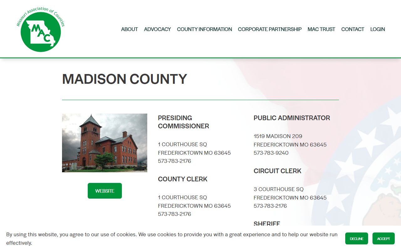 Missouri Counties directory for Madison County property tax records