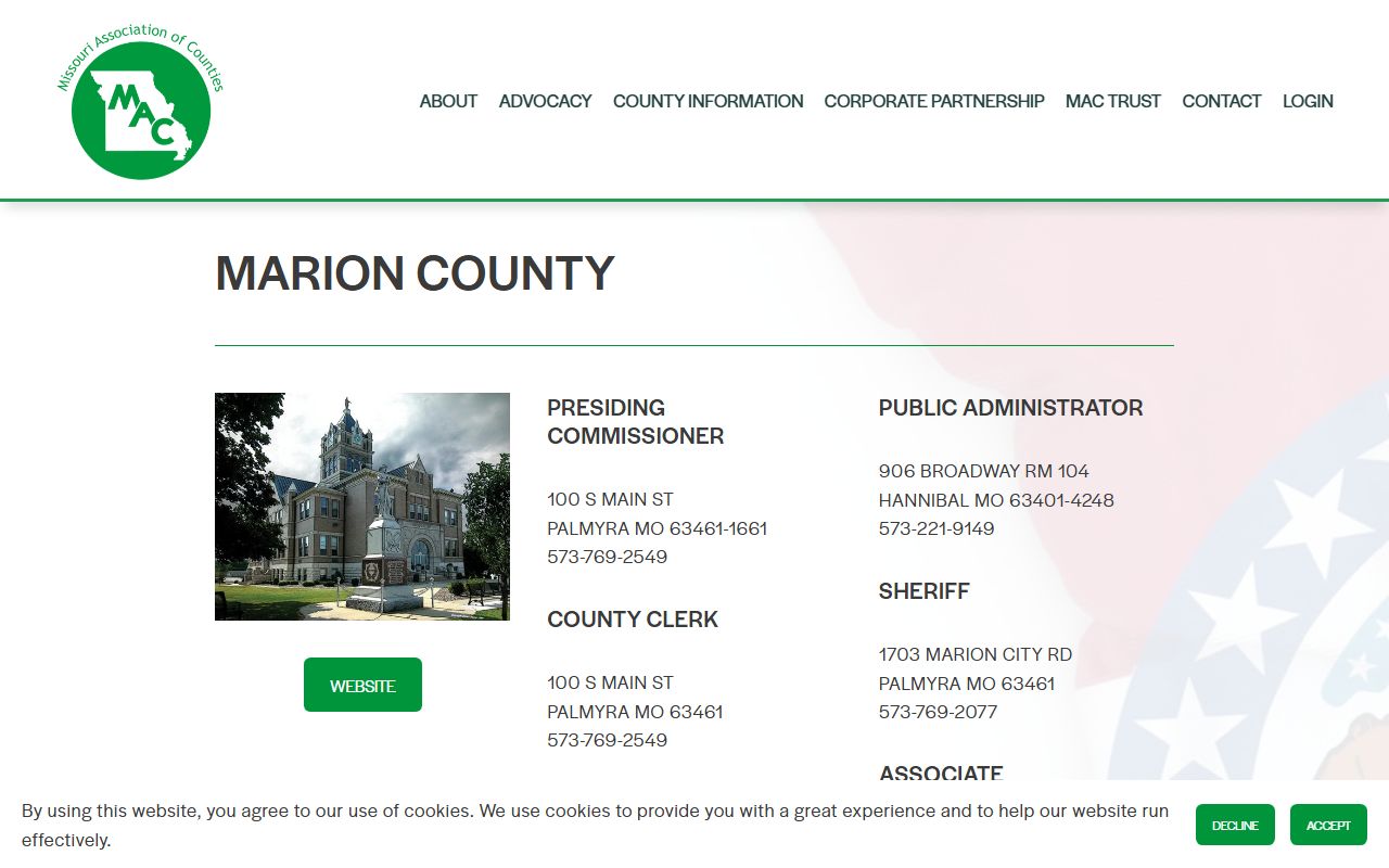 Missouri Counties directory for Marion County property tax records