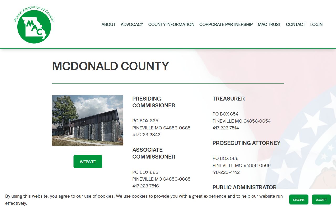 Missouri Counties directory for McDonald County property tax records