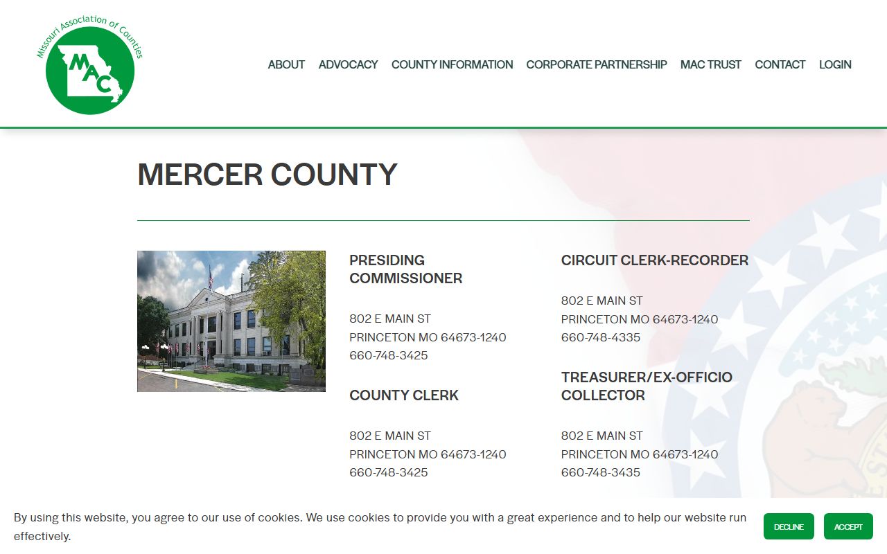 Missouri Counties directory for Mercer County property tax records