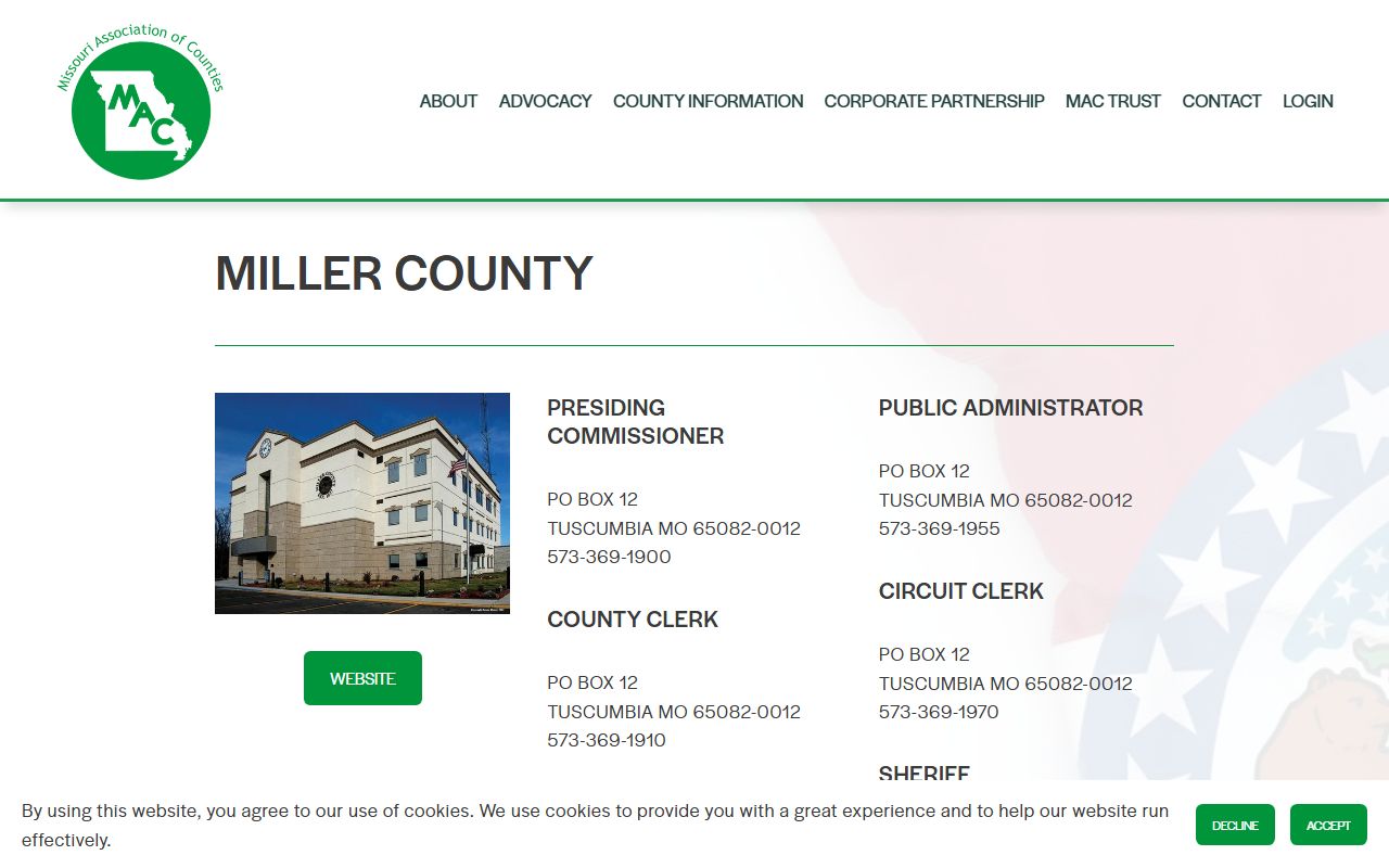 Missouri Counties directory for Miller County property tax records