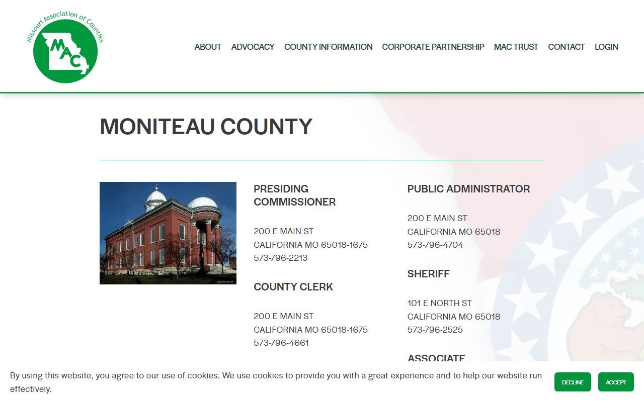 Missouri Counties directory for Moniteau County property tax records