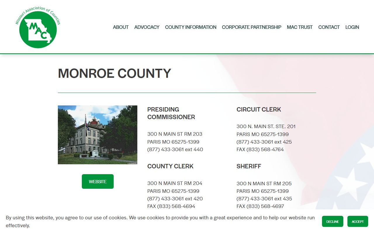 Missouri Counties directory for Monroe County property tax records