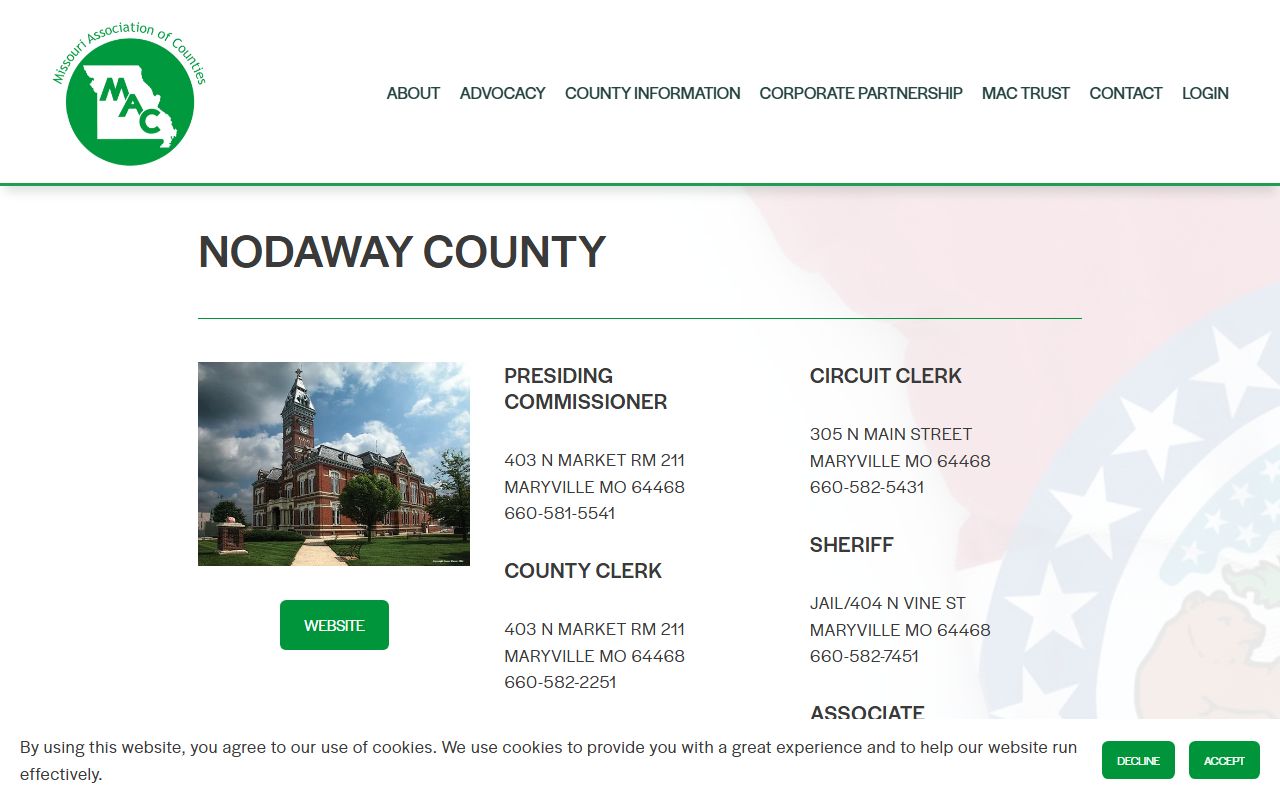 Missouri Counties directory for Nodaway County property tax records