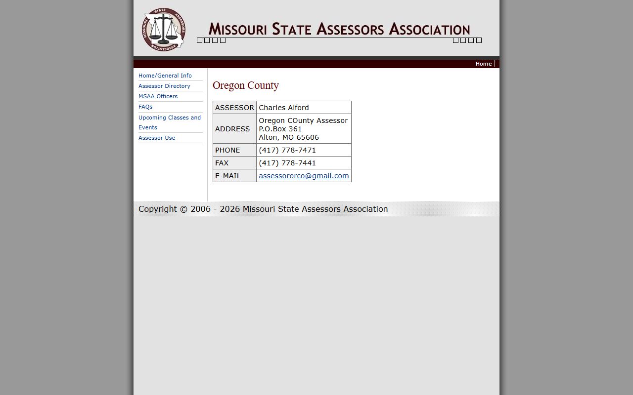Missouri Assessors Association Oregon County property tax records