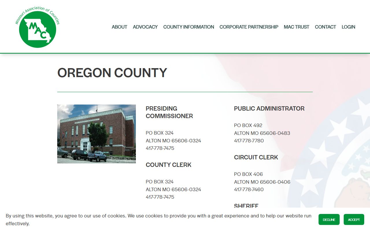 Missouri Counties directory for Oregon County property tax records