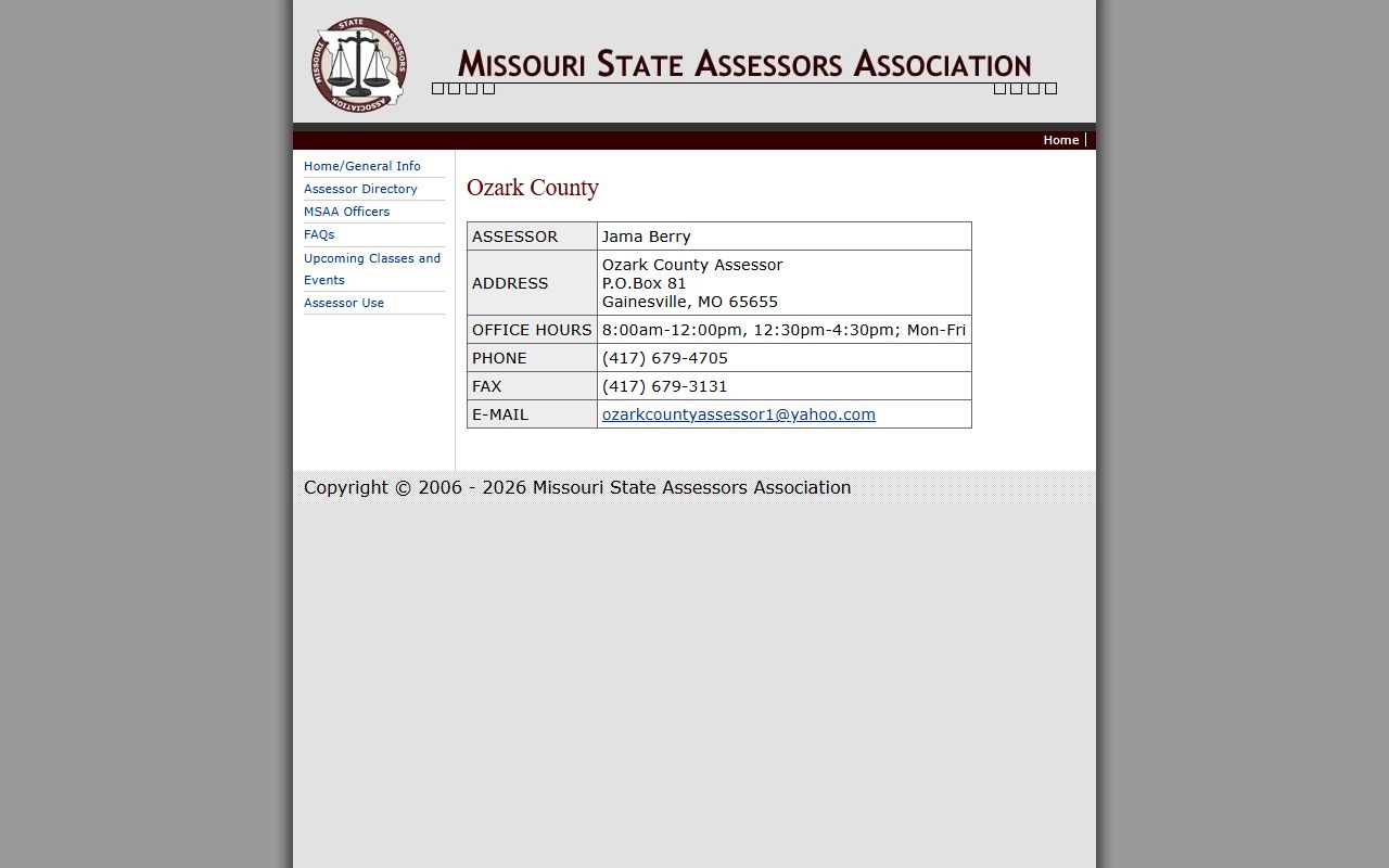 Missouri Assessors Association Ozark County property tax records