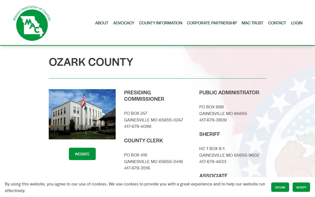 Missouri Counties directory for Ozark County property tax records