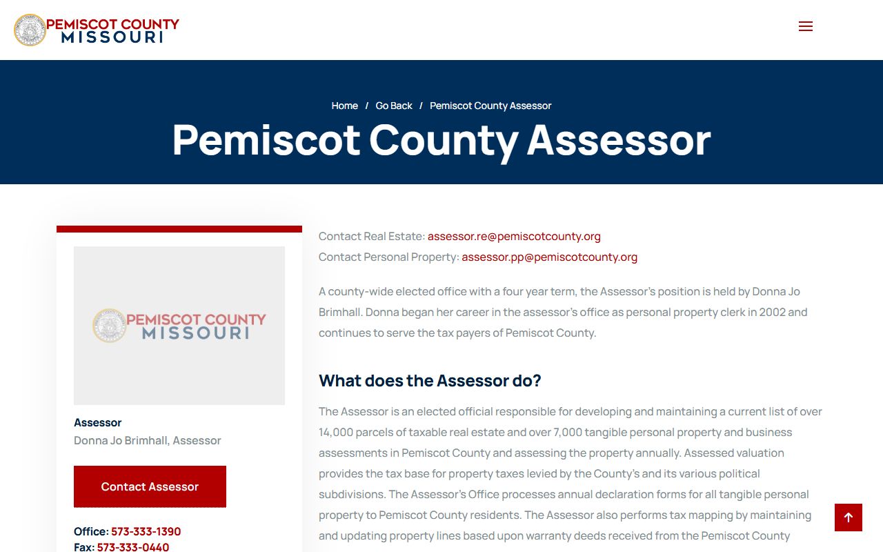 Pemiscot County Assessor page for property tax records